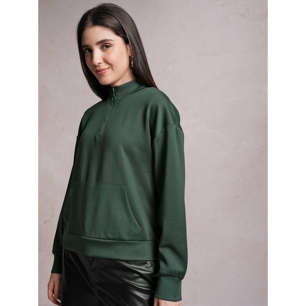 Tokyo Talkies X Styli  Solid High Neck Sweatshirt with Half Zip Closure-women-winterwear-hoodiesandsweatshirts-sweatshirts-image-4