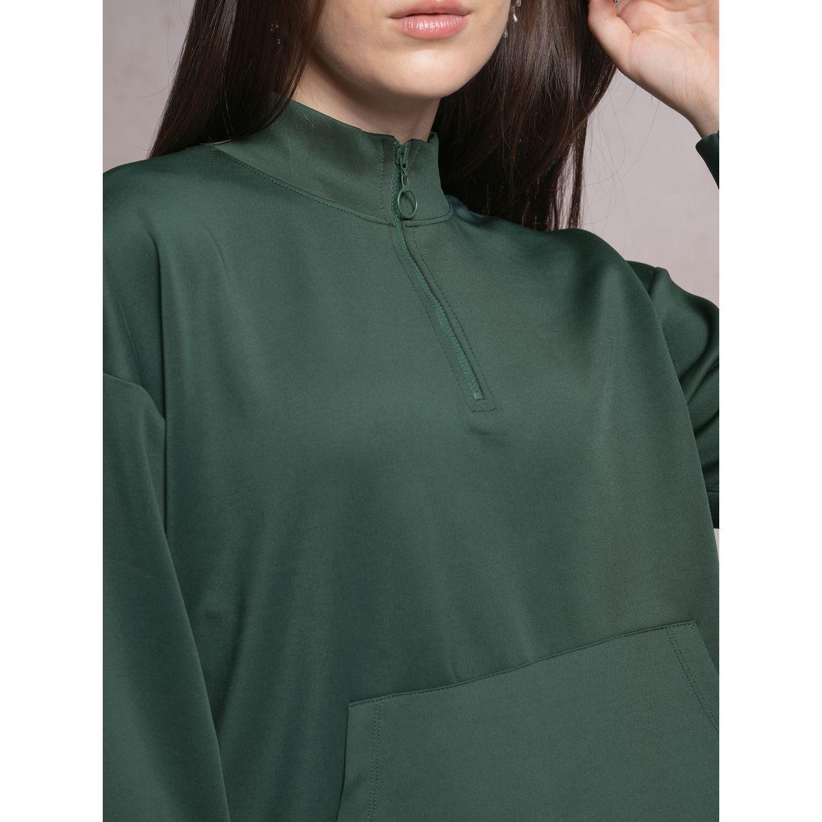 Tokyo Talkies X Styli  Solid High Neck Sweatshirt with Half Zip Closure-women-winterwear-hoodiesandsweatshirts-sweatshirts-image-5