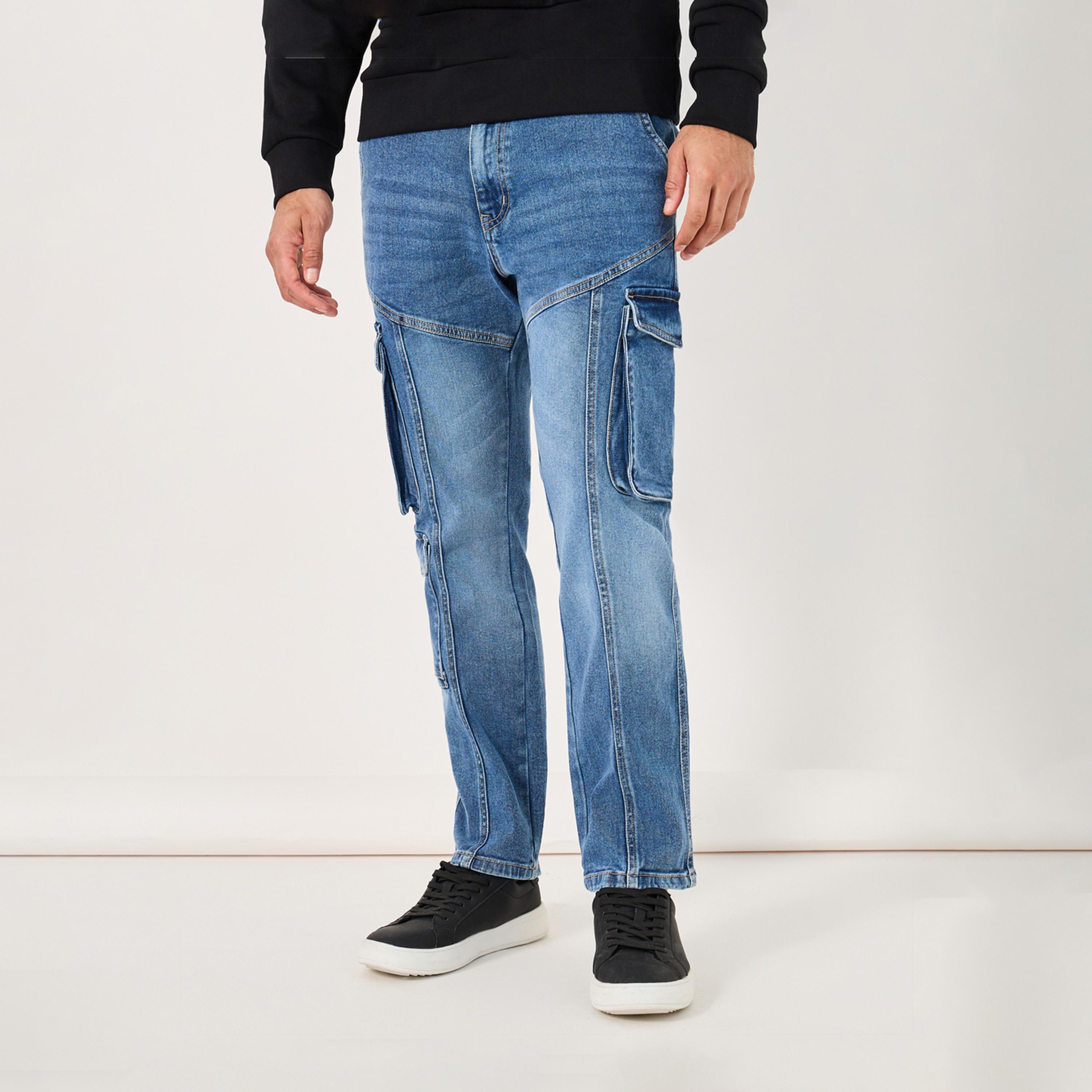 Styli Acid Washed Bootcut Cargo Jeans With Seam Detail-men-clothing-bottoms-jeans-image-1