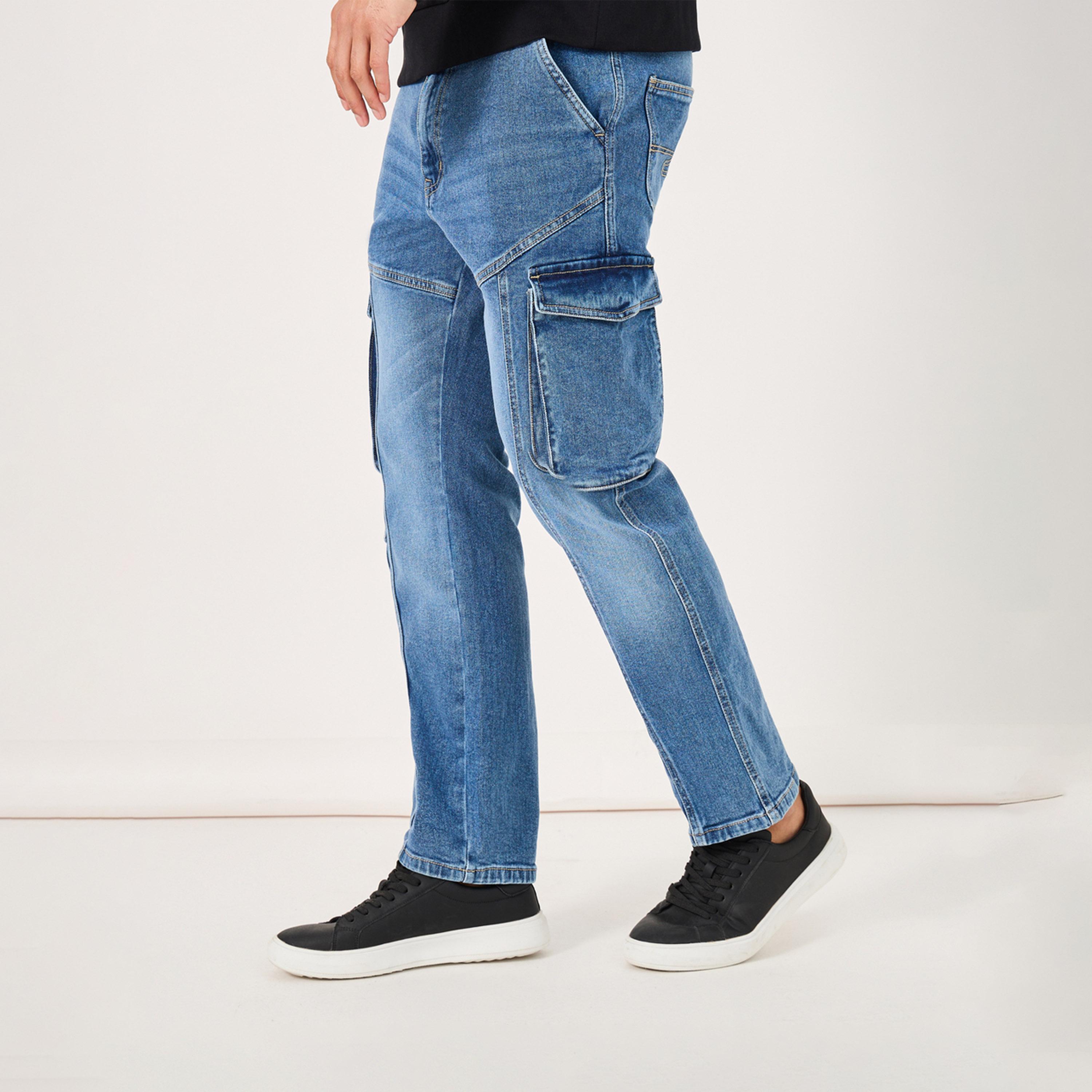 Styli Acid Washed Bootcut Cargo Jeans With Seam Detail-men-clothing-bottoms-jeans-image-3