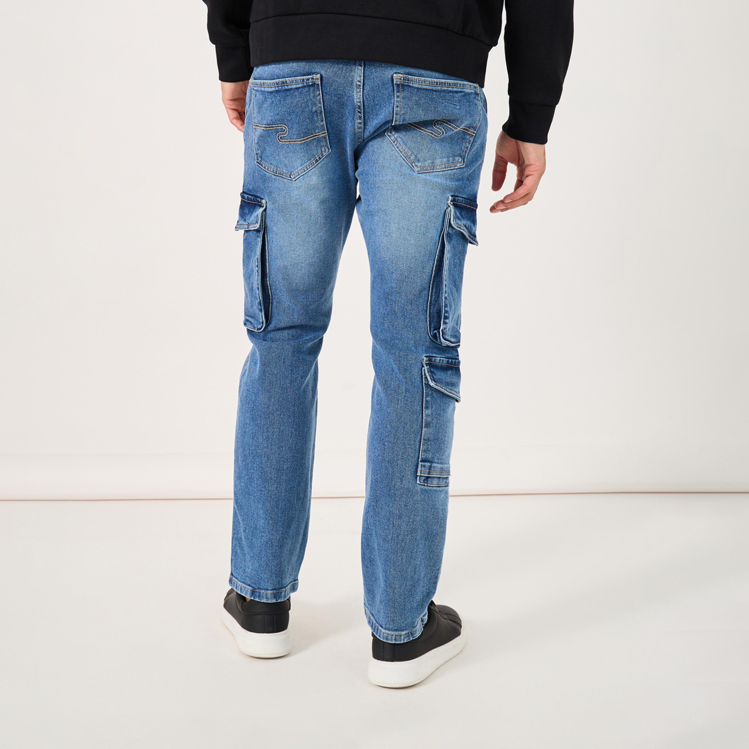 Styli Acid Washed Bootcut Cargo Jeans With Seam Detail-men-clothing-bottoms-jeans-image-5