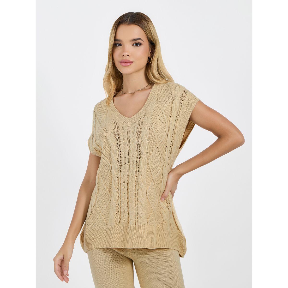 طقم منسق من بنطال بأرجل واسعة وبلوزة فيست بنمط سويتر-women-clothing-coordsets-image-3