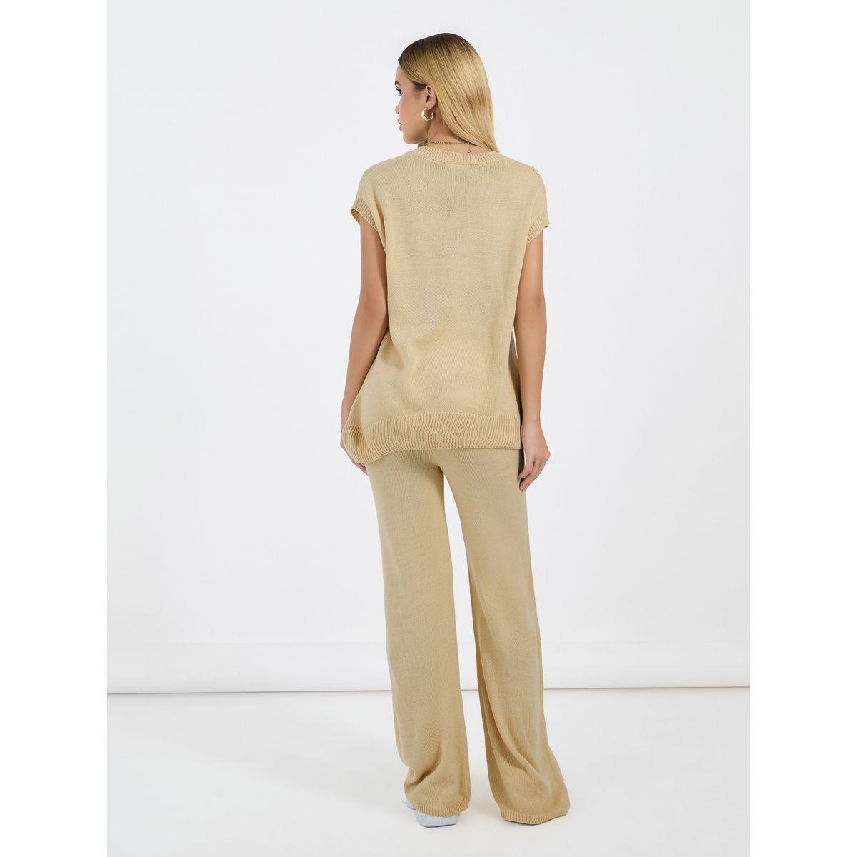 طقم منسق من بنطال بأرجل واسعة وبلوزة فيست بنمط سويتر-women-clothing-coordsets-image-5