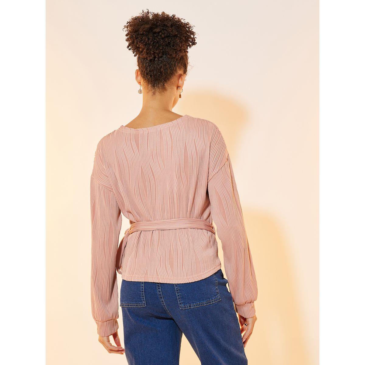 Styli Textured Wrap Top with Tie Waist-women-clothing-shirtsandblouses-blouses-image-4