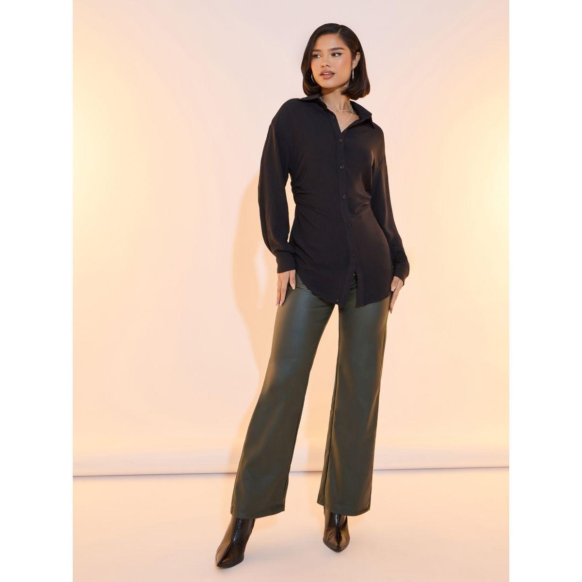 Take Two Solid Waist Pleats Long Sleeves Shirts-women-clothing-shirtsandblouses-shirts-image-2
