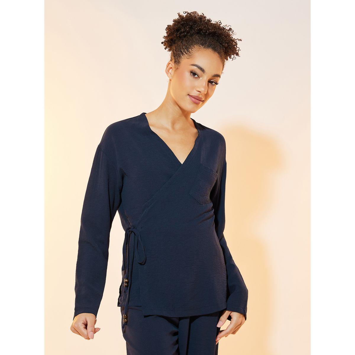 Take Two Solid Long Sleeve Wrap Top and Pants Co-Ords Set-women-clothing-coordsets-image-2
