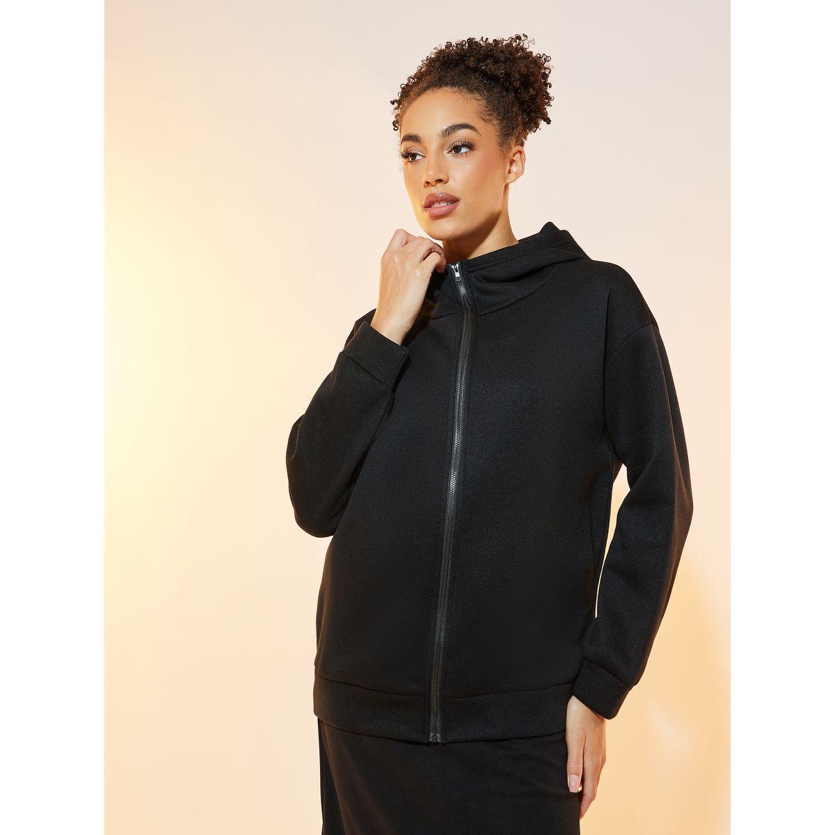 Take Two Solid Hooded Zipper Jacket and Skirts Co-Ords Set-women-clothing-coordsets-image-2