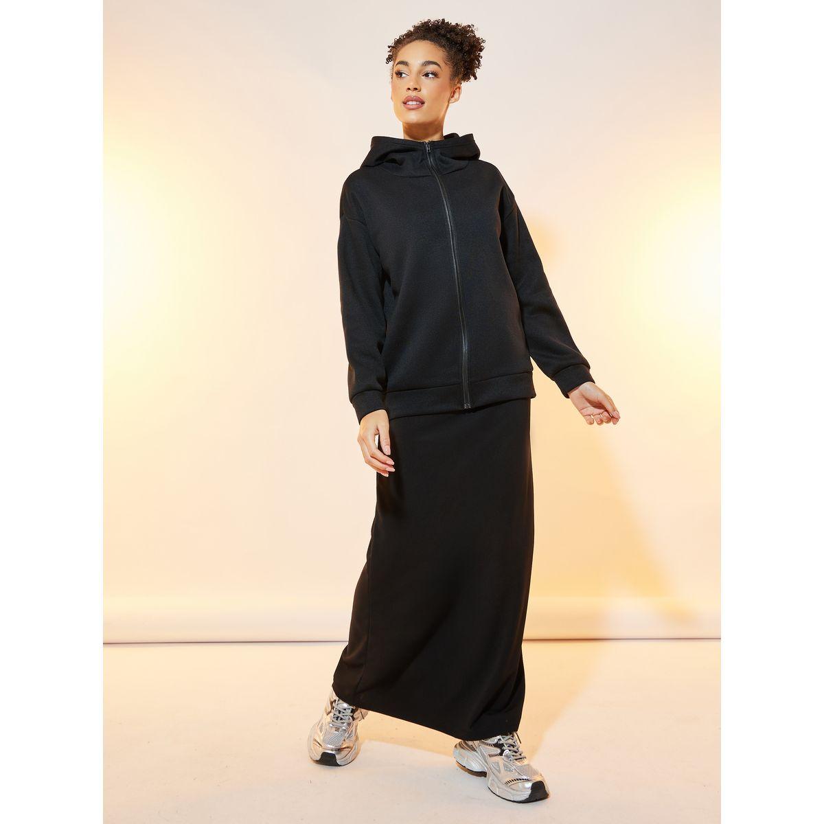 Take Two Solid Hooded Zipper Jacket and Skirts Co-Ords Set-women-clothing-coordsets-image-3