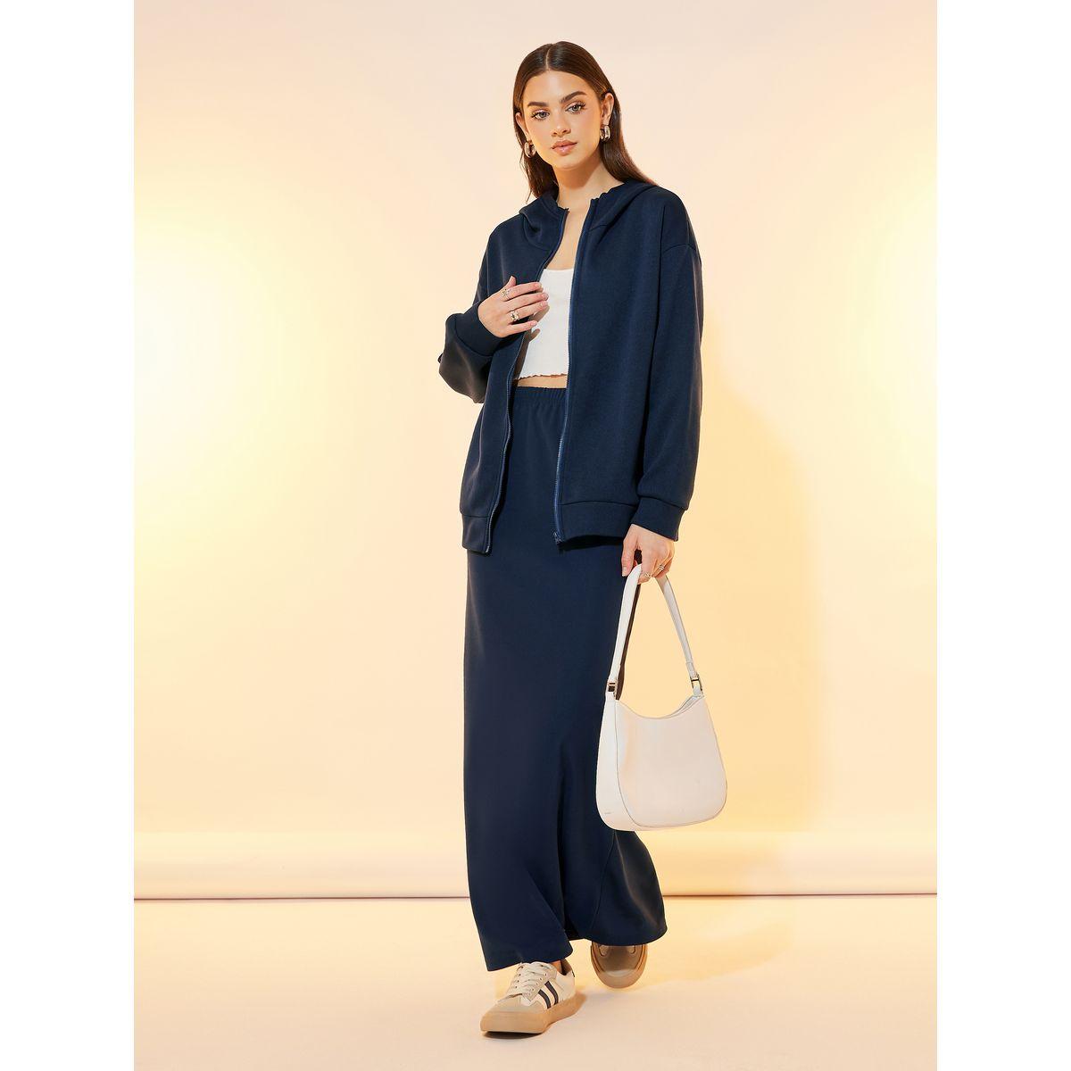 Take Two Solid Hooded Zipper Jacket and Skirts Co-Ords Set-women-clothing-coordsets-image-1