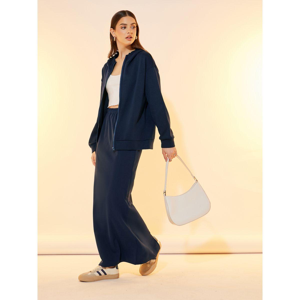 Take Two Solid Hooded Zipper Jacket and Skirts Co-Ords Set-women-clothing-coordsets-image-2
