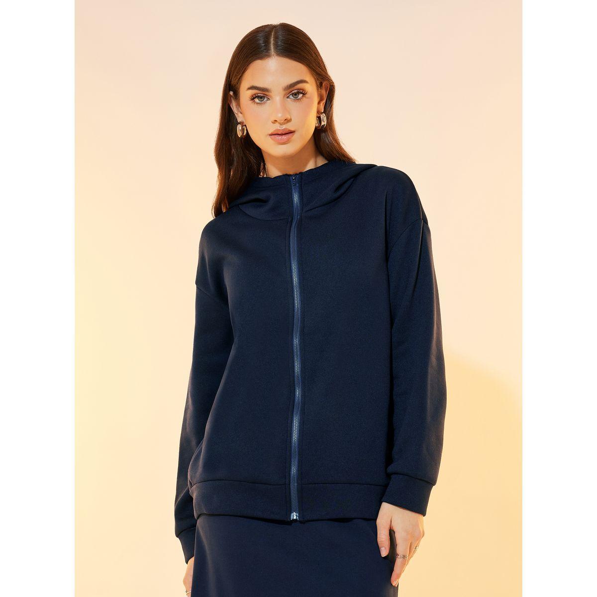 Take Two Solid Hooded Zipper Jacket and Skirts Co-Ords Set-women-clothing-coordsets-image-3