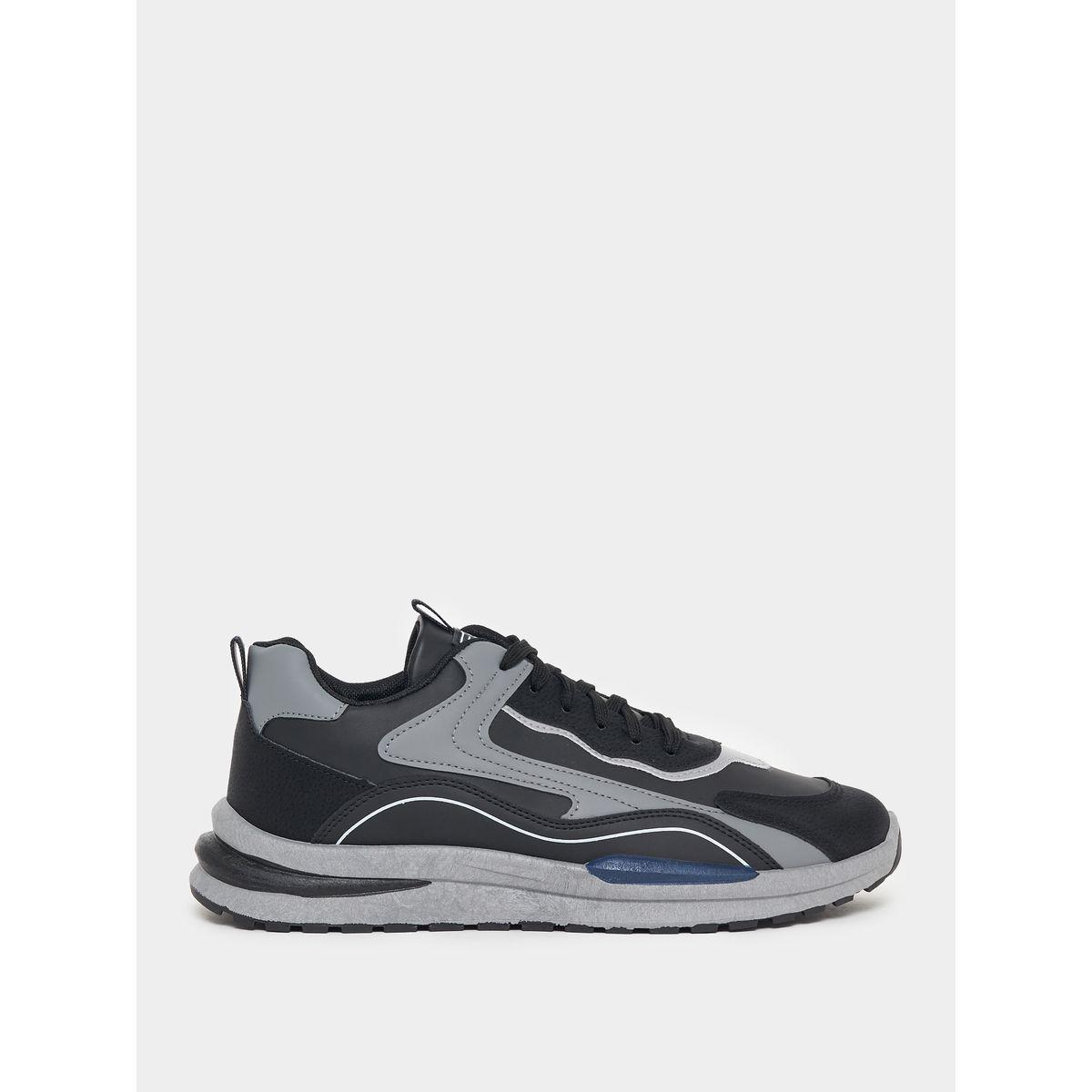 Styli Textured Contrast Panel Lace Up Sneakers-men-shoes-sneakers-image-1