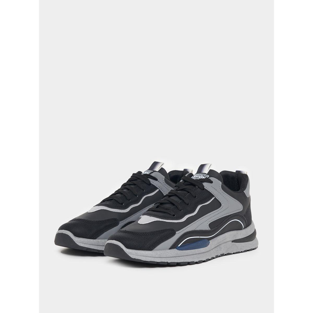 Styli Textured Contrast Panel Lace Up Sneakers-men-shoes-sneakers-image-2