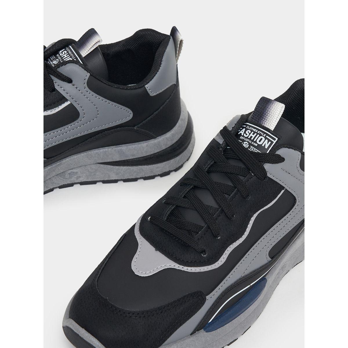 Styli Textured Contrast Panel Lace Up Sneakers-men-shoes-sneakers-image-4