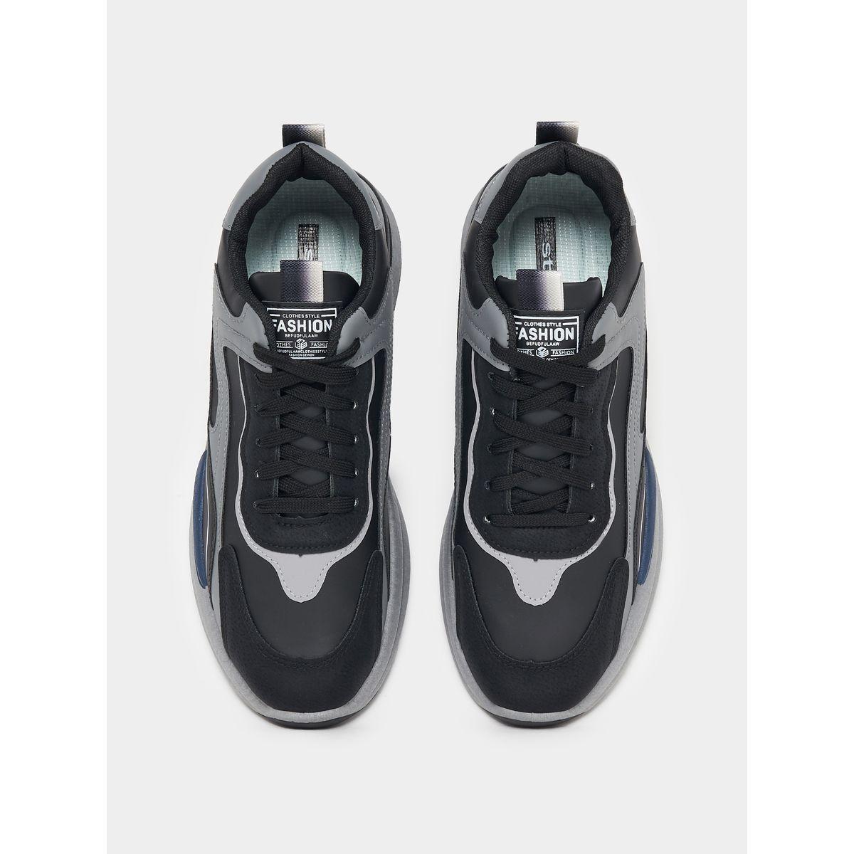 Styli Textured Contrast Panel Lace Up Sneakers-men-shoes-sneakers-image-5