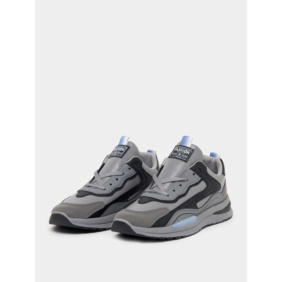 Styli Textured Contrast Panel Lace Up Sneakers-men-shoes-sneakers-image-2
