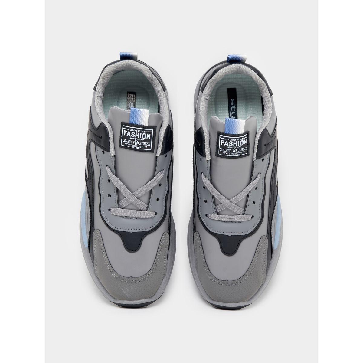 Styli Textured Contrast Panel Lace Up Sneakers-men-shoes-sneakers-image-5