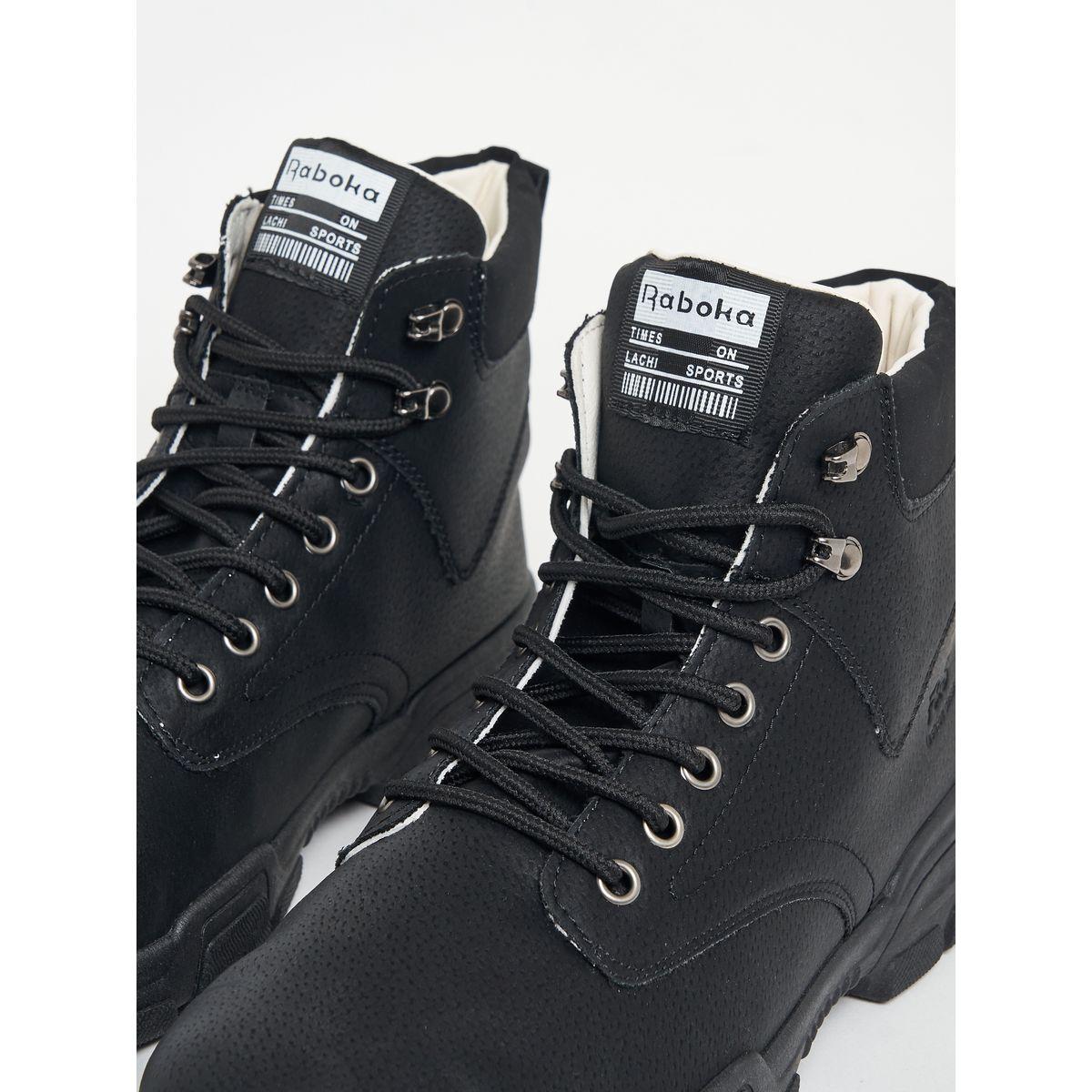 Styli Textured Stitch Detail Lace Up Ankle Boots-men-shoes-boots-image-4