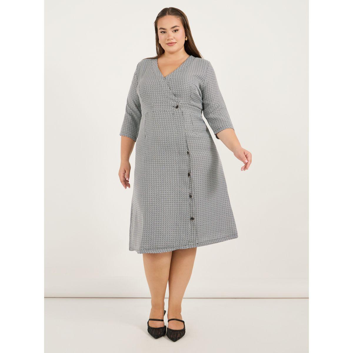 Styli Plus Size Self Design Short Sleeves Wrap Midi Dress-women-clothing-dresses-image-1