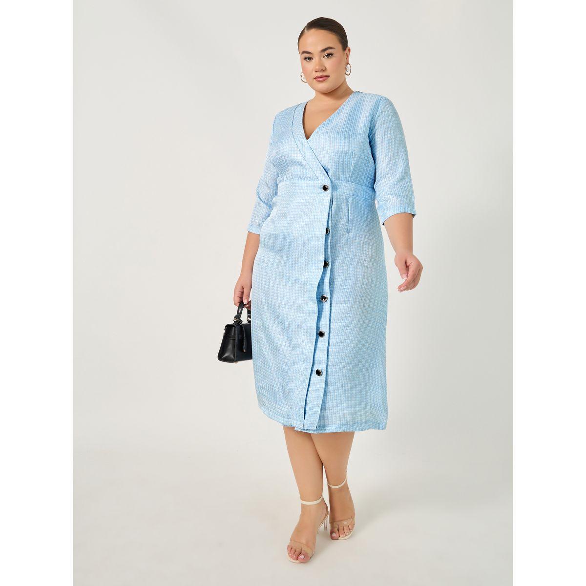 فستان ميدي بمقاس كبير وتفاصيل بارزة الملمس-women-clothing-dresses-image-1