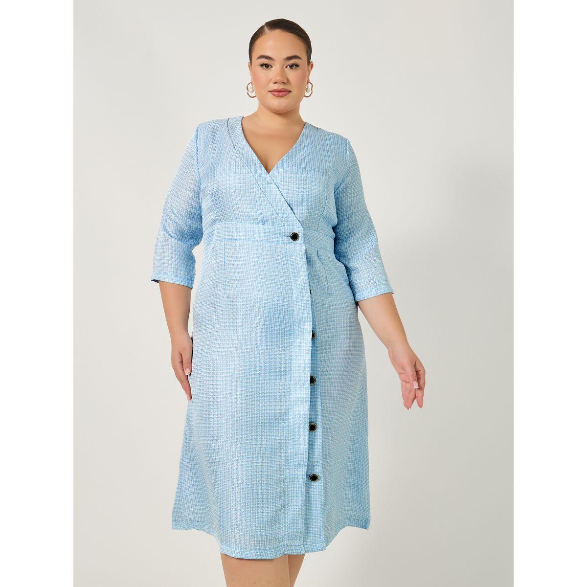 Styli Plus Size Textured V-Neck Wrap Midi Dress-women-clothing-dresses-image-3