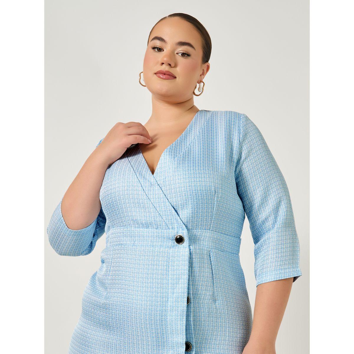 Styli Plus Size Textured V-Neck Wrap Midi Dress-women-clothing-dresses-image-4