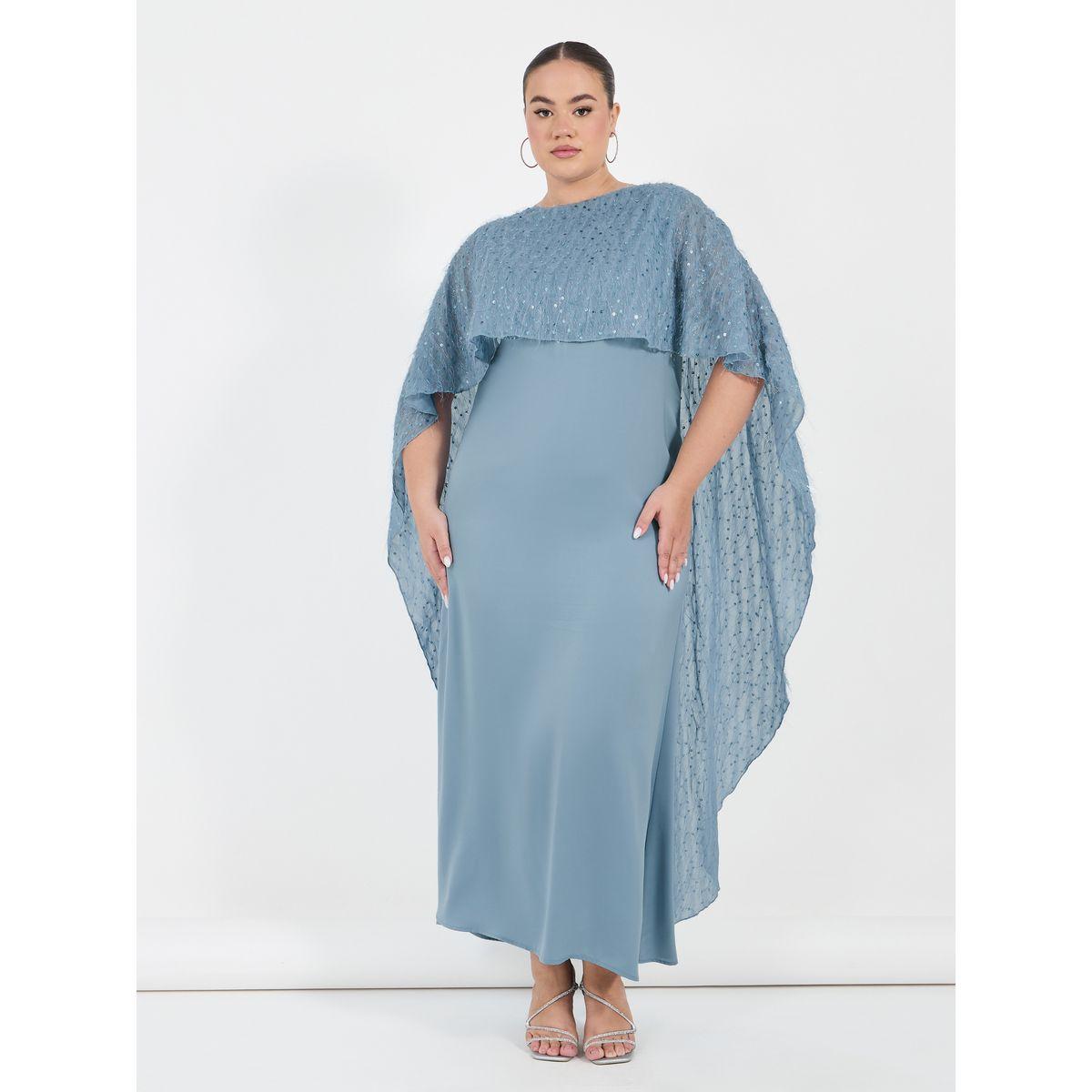 Styli Plus Size Embellished Cape Sleeves A-Line Maxi Dress-women-clothing-dresses-image-4