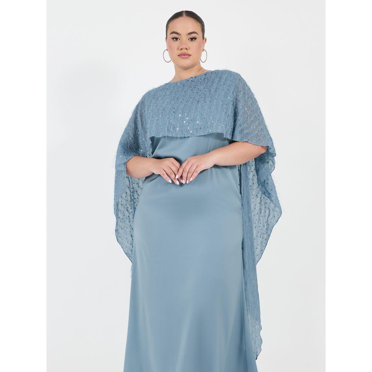 فستان طويل بمقاس كبير وأكمام كيب-women-clothing-dresses-image-5