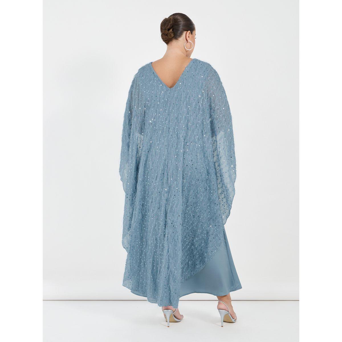 Styli Plus Size Embellished Cape Sleeves A-Line Maxi Dress-women-clothing-dresses-image-6
