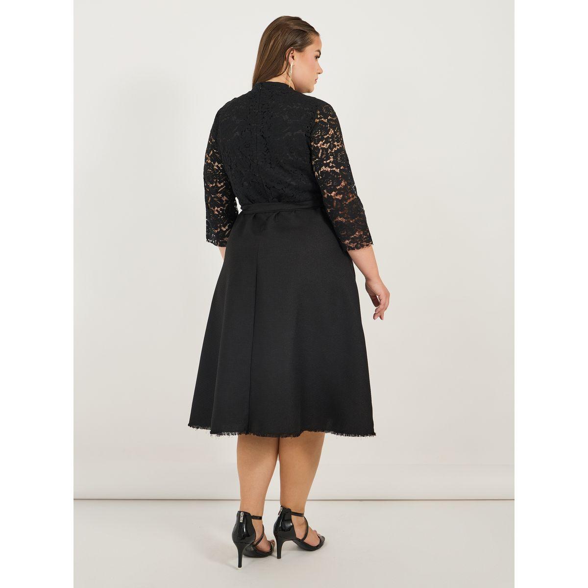 فستان ميدي بمقاس كبير وتفاصيل دانتيل مع حزام-women-clothing-dresses-image-6