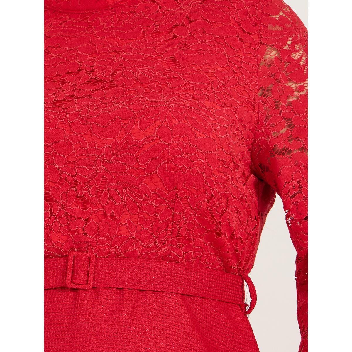 Styli Plus Size Lace Insert A-Line Midi Dress with Belt-women-clothing-dresses-image-3
