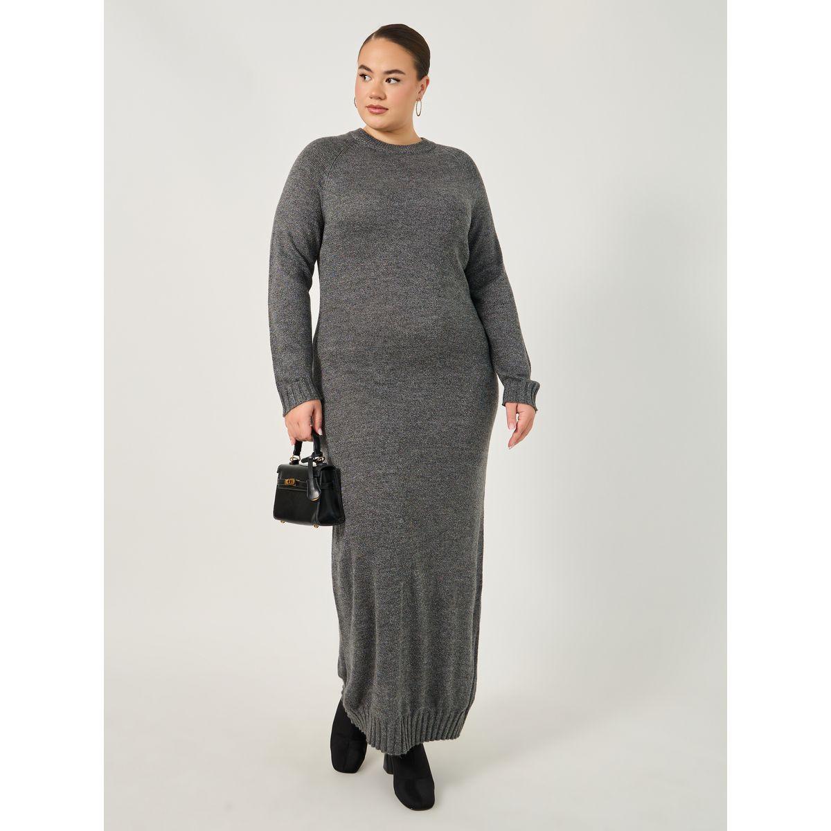 Styli Plus Size Solid Long Sleeves Sweater Maxi Dress-women-clothing-dresses-image-2