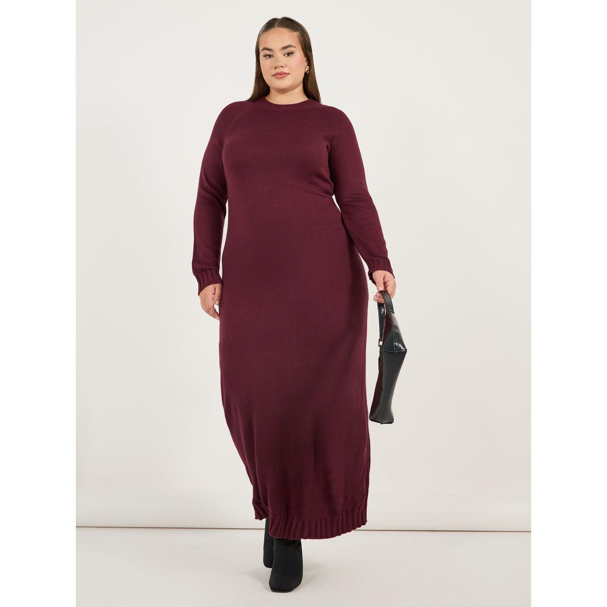 Styli Plus Size Solid Long Sleeve Sweater Maxi Dress-women-clothing-dresses-image-1