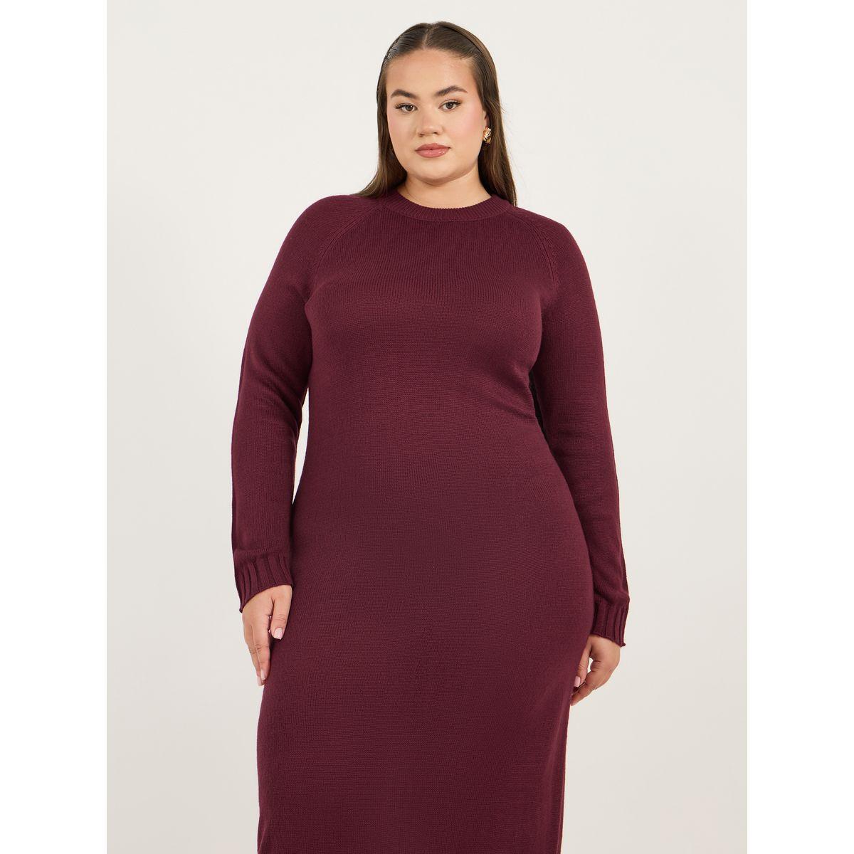 Styli Plus Size Solid Long Sleeve Sweater Maxi Dress-women-clothing-dresses-image-4