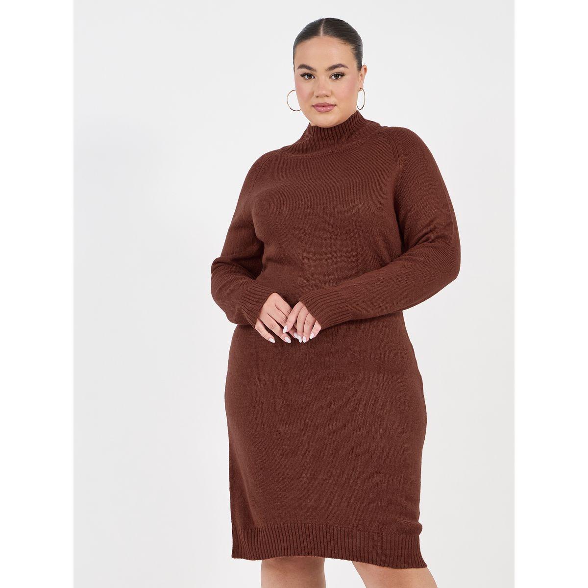 Styli Plus Size Long Sleeves Knitted Sweater Knee Length Dress-women-clothing-dresses-image-2