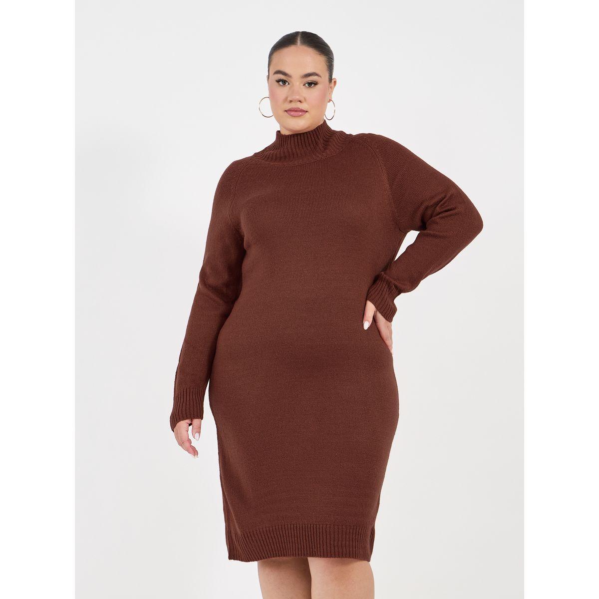 Styli Plus Size Long Sleeves Knitted Sweater Knee Length Dress-women-clothing-dresses-image-5