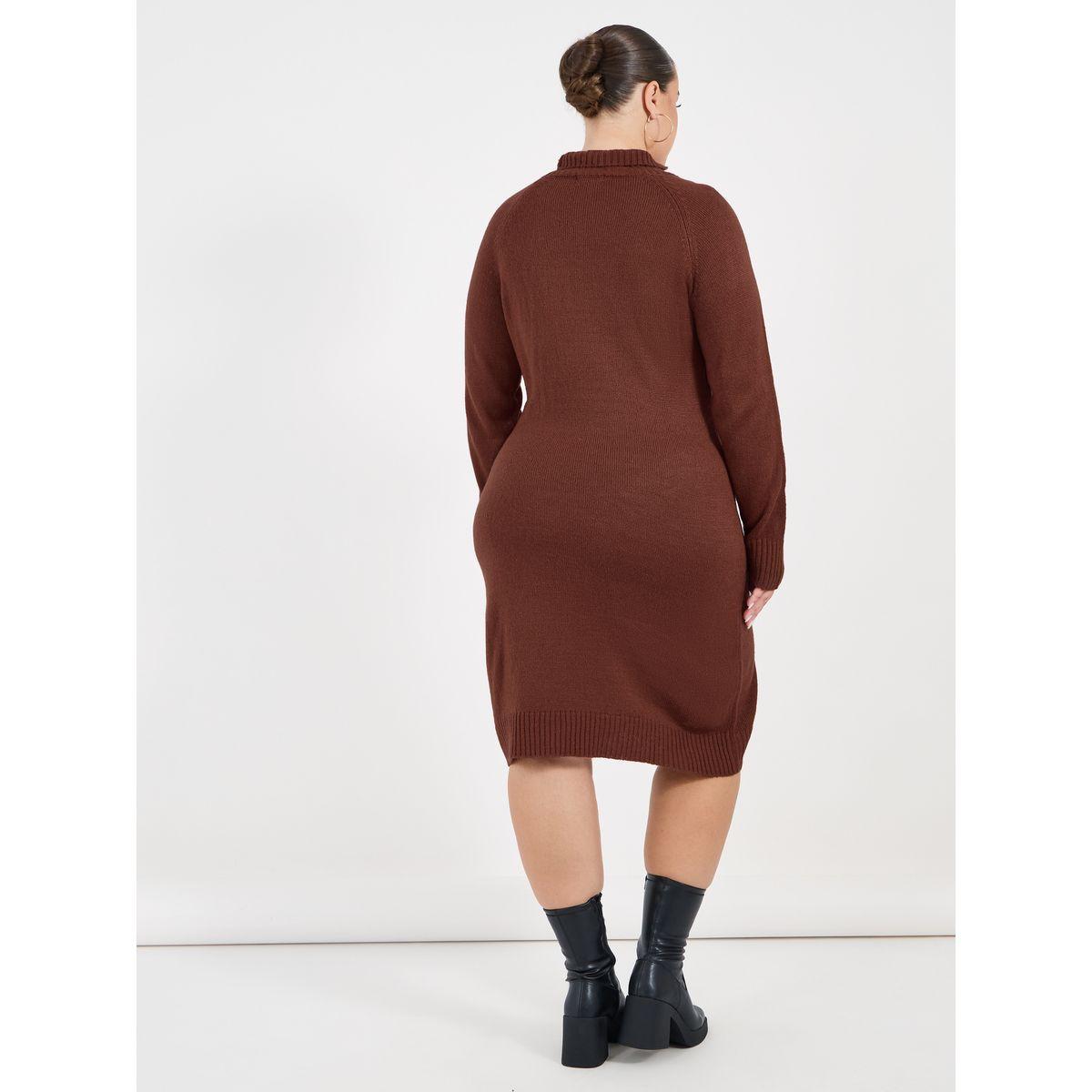 Styli Plus Size Long Sleeves Knitted Sweater Knee Length Dress-women-clothing-dresses-image-6