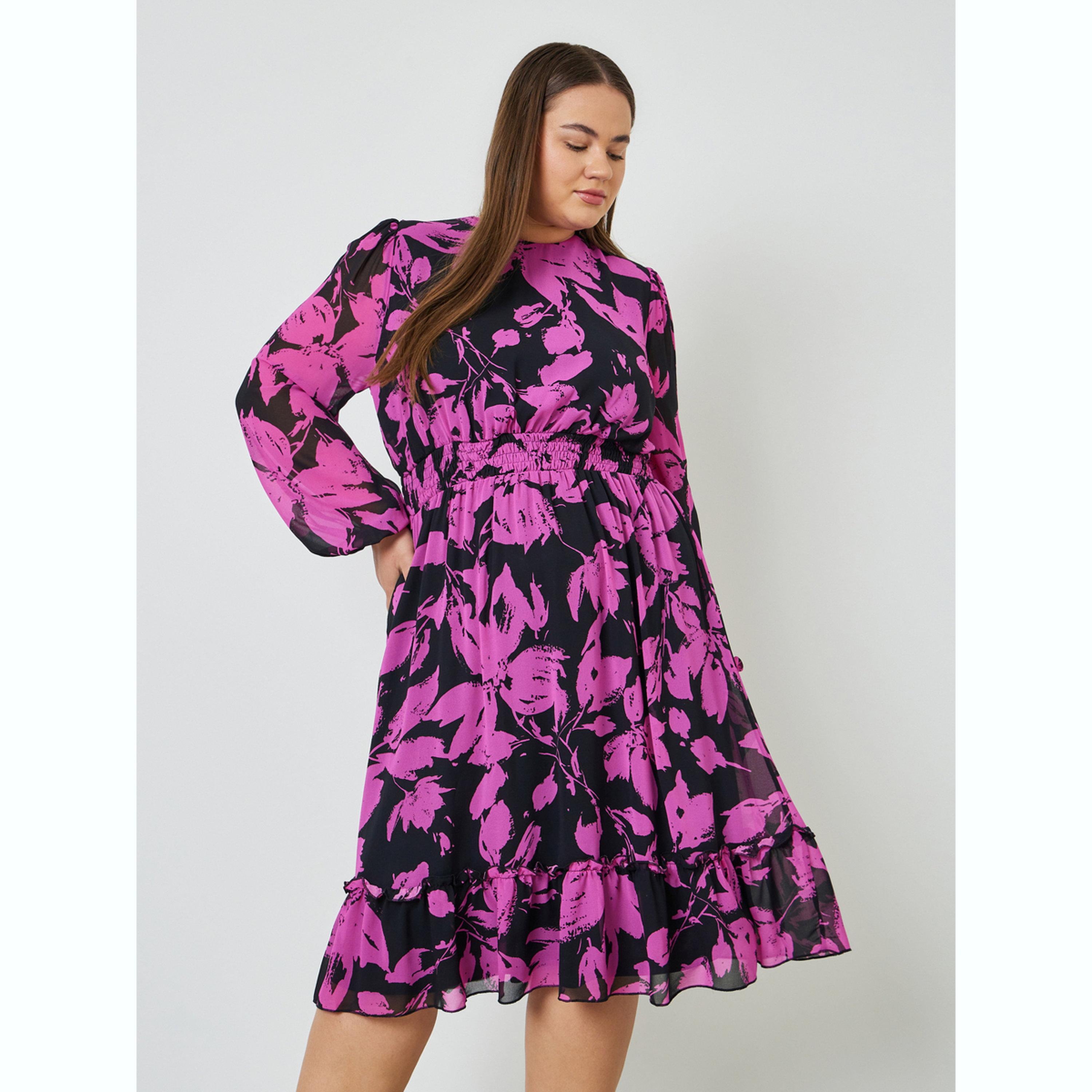 فستان ميدي متوسط الطول بطبعة كاملة بمقاس كبير-women-clothing-dresses-image-1
