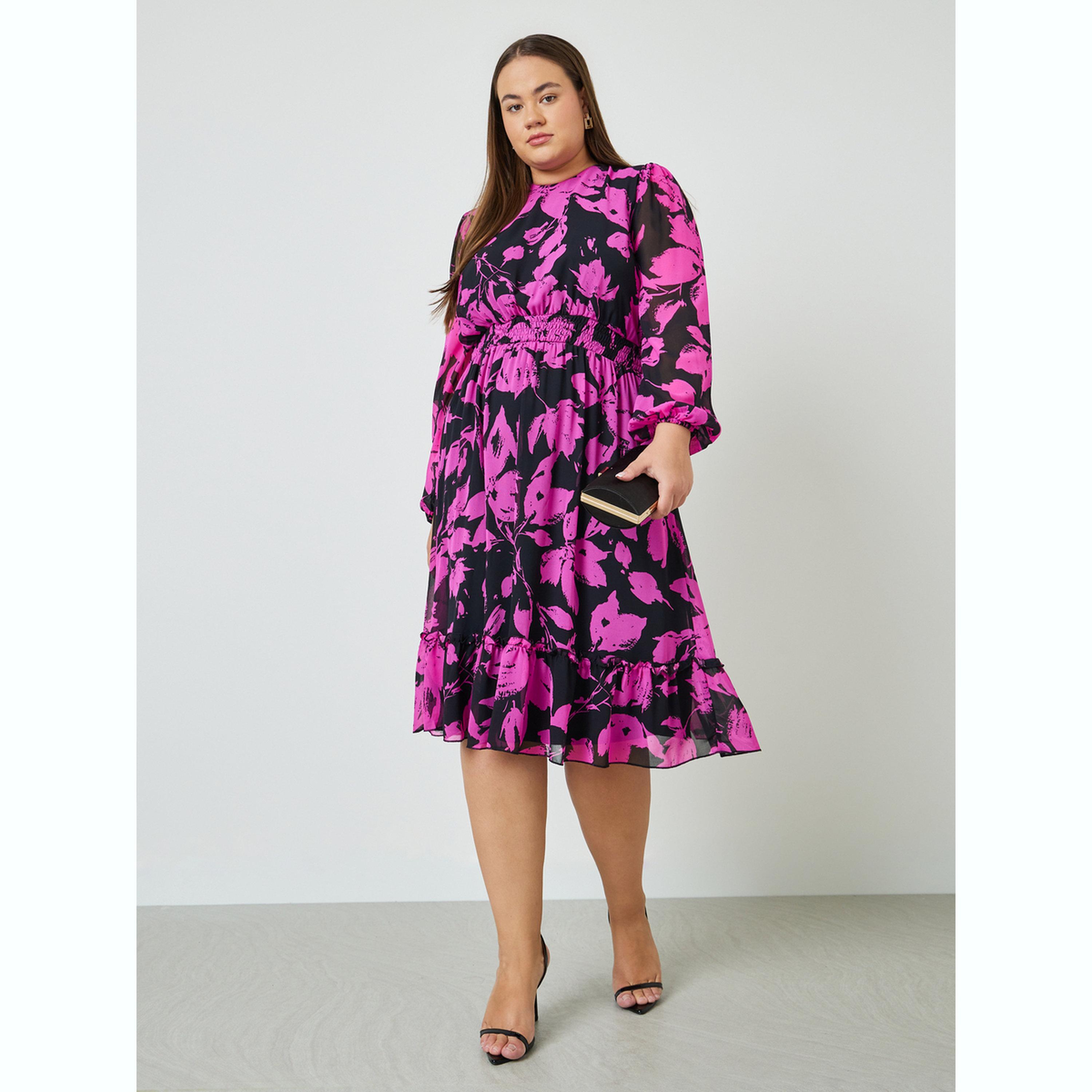فستان ميدي متوسط الطول بطبعة كاملة بمقاس كبير-women-clothing-dresses-image-2