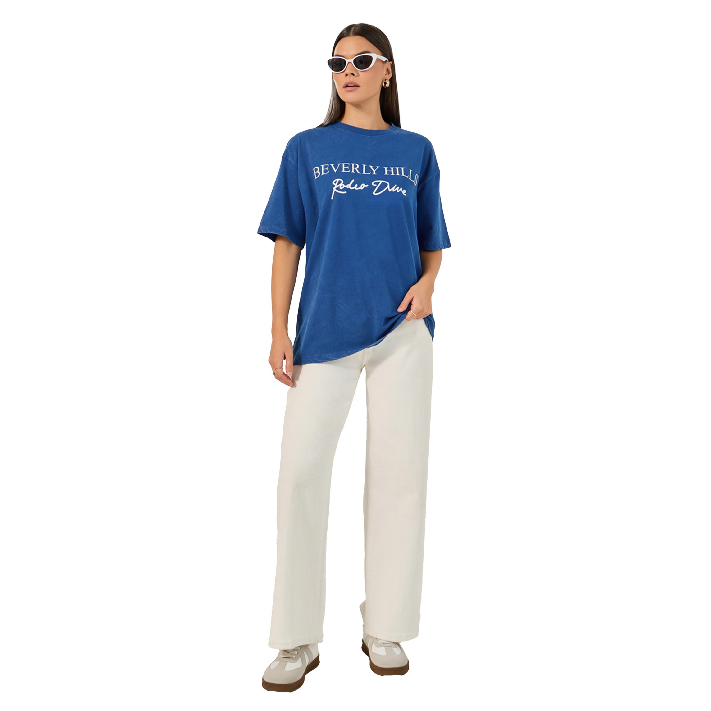 ستايلي - تي شيرت مقاس كبير برقبة دائرية وأكمام قصيرة مطبوع عليه-women-clothing-tshirts-image-2