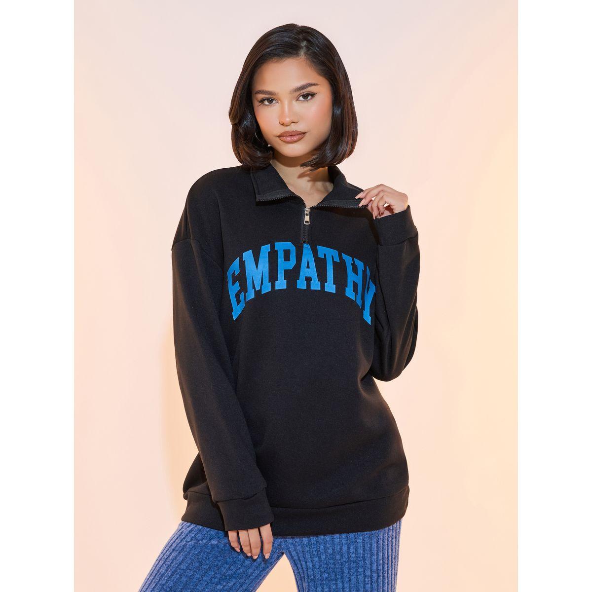 Take Two Slogan Print Drop Shoulder Half-Zipper Sweatshirt-women-winterwear-hoodiesandsweatshirts-sweatshirts-image-2