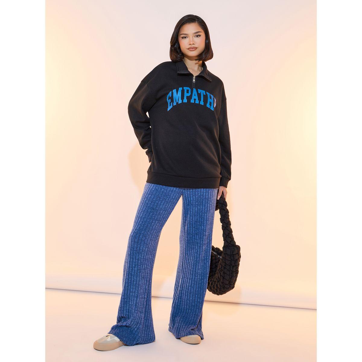 Take Two Slogan Print Drop Shoulder Half-Zipper Sweatshirt-women-winterwear-hoodiesandsweatshirts-sweatshirts-image-3