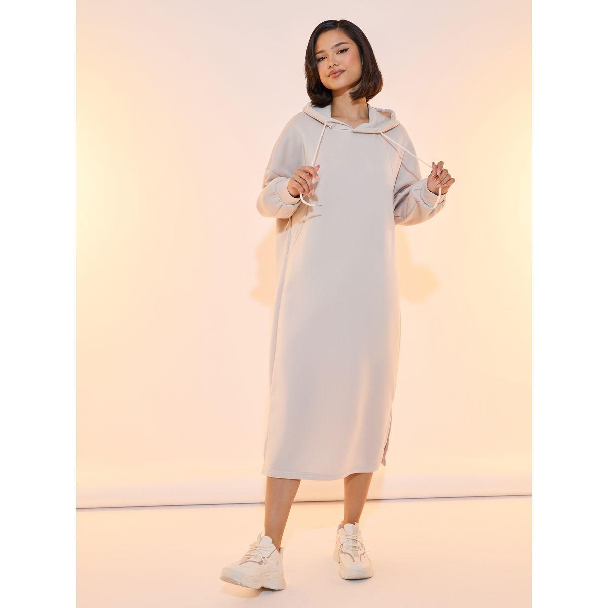 Take Two Solid Drop Shoulder Hooded Sweatshirt Midi Dress-women-clothing-dresses-image-1