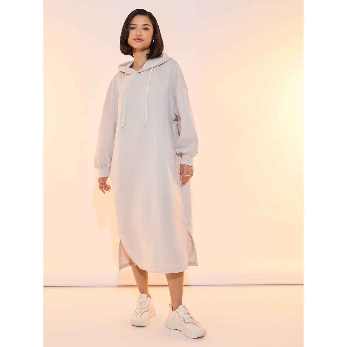 Take Two Solid Drop Shoulder Hooded Sweatshirt Midi Dress-women-clothing-dresses-image-4