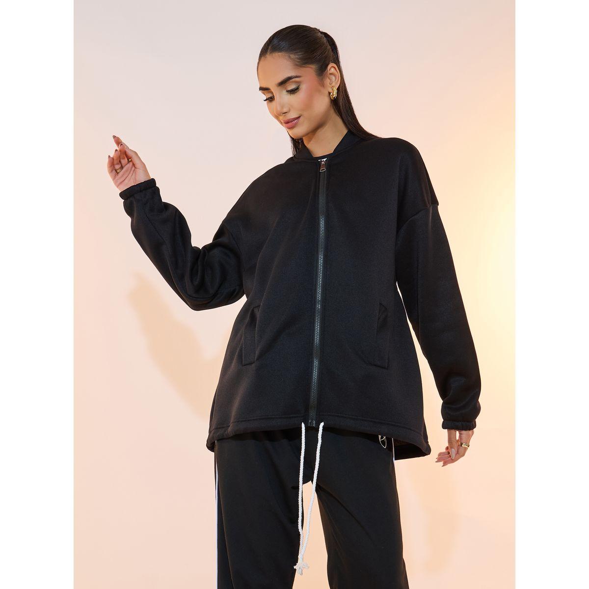 Take Two Solid Front Zipper Drawstring Hem Jacket-women-winterwear-coatsandjackets-jackets-image-1
