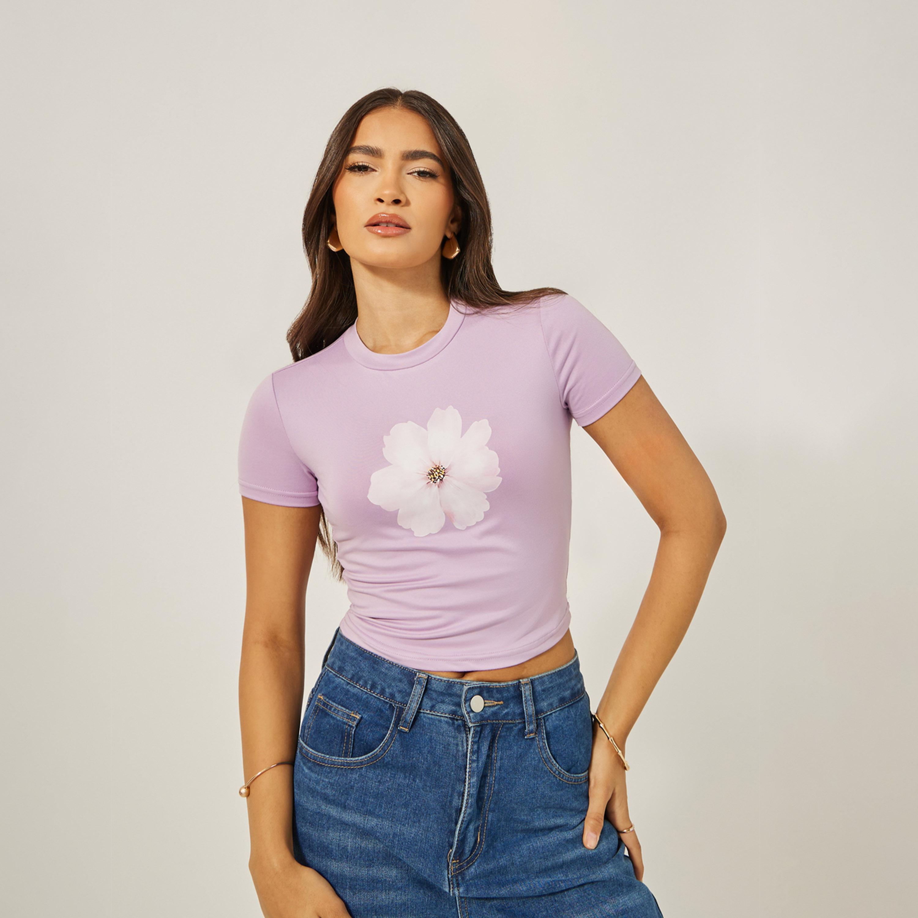 Styli Floral Graphic Print Fitted Crop T-Shirt-women-clothing-tshirts-image-3
