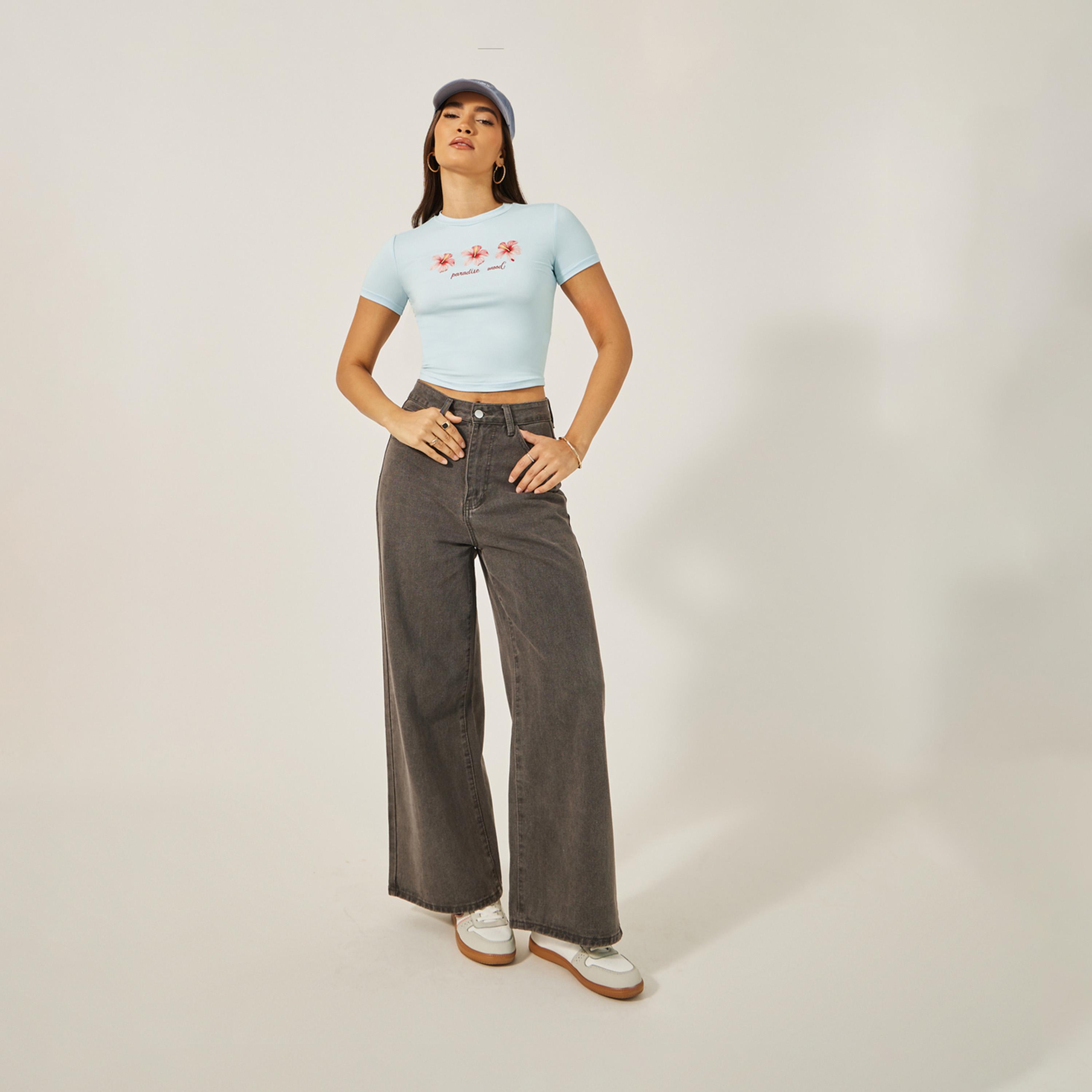 Styli Mini Floral Graphic Print Fitted Crop T-Shirt-women-clothing-tshirts-image-2