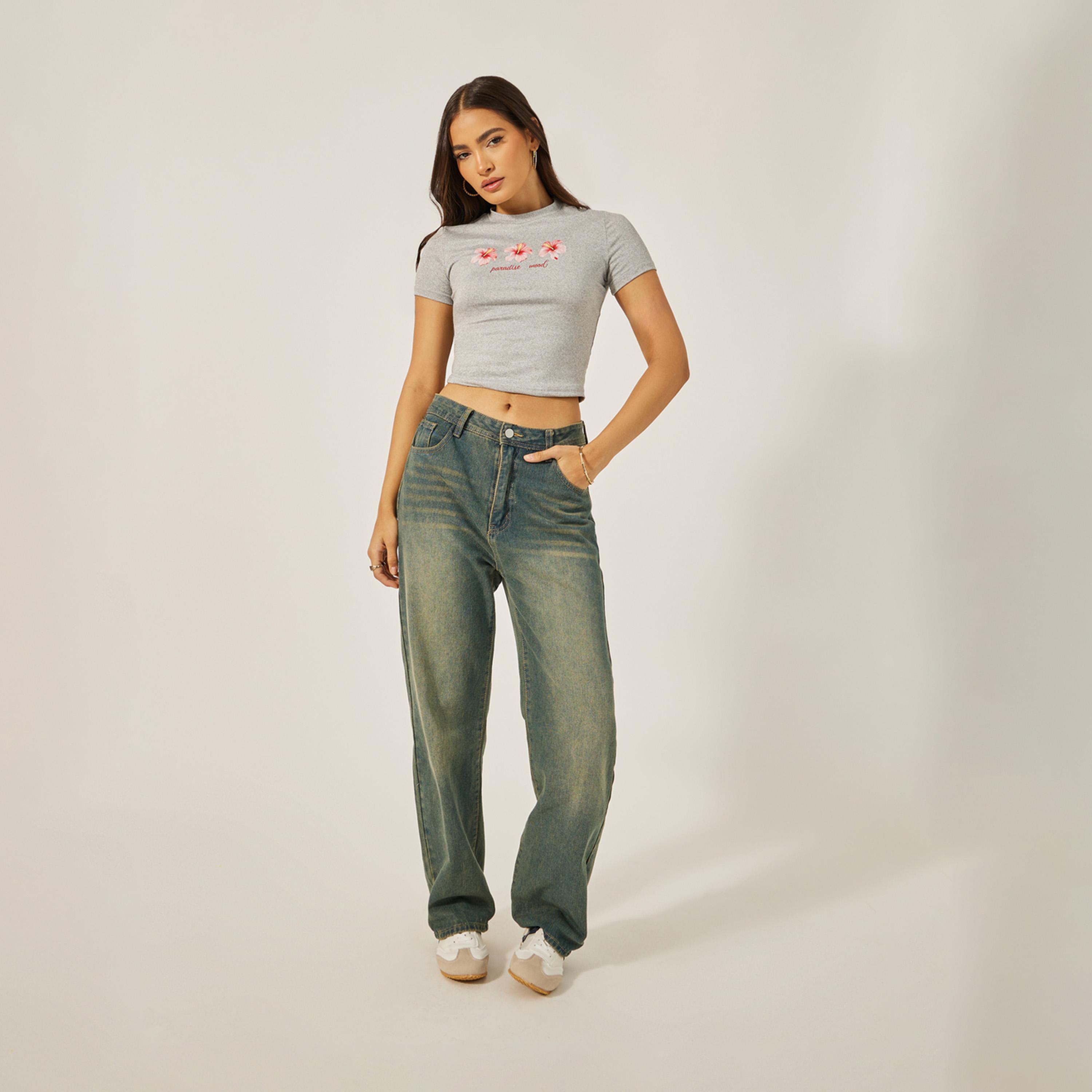 Styli Mini Floral Graphic Print Fitted Crop T-Shirt-women-clothing-tshirts-image-2