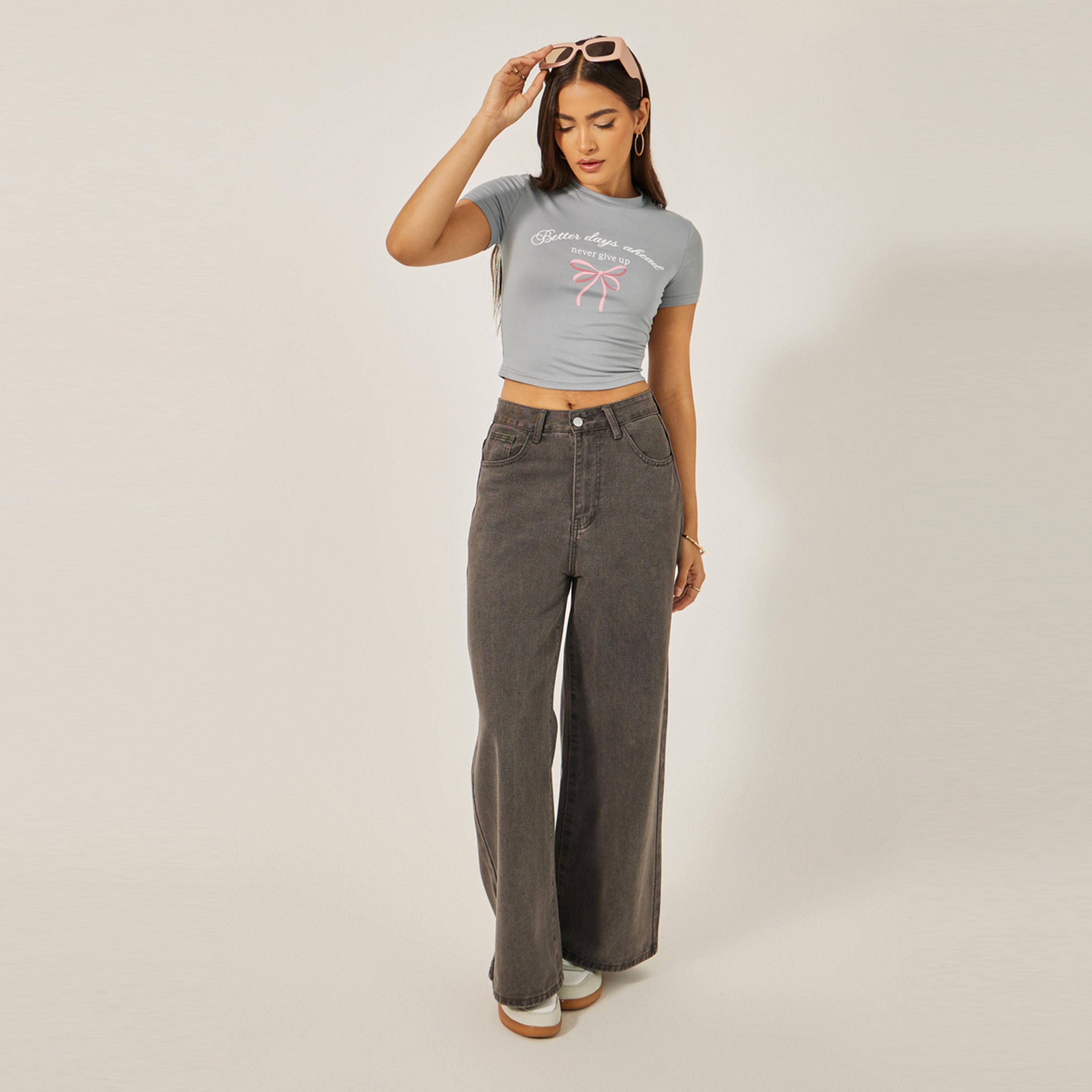Styli Graphic Print Fitted Round Neck Crop T-Shirt-women-clothing-tshirts-image-2