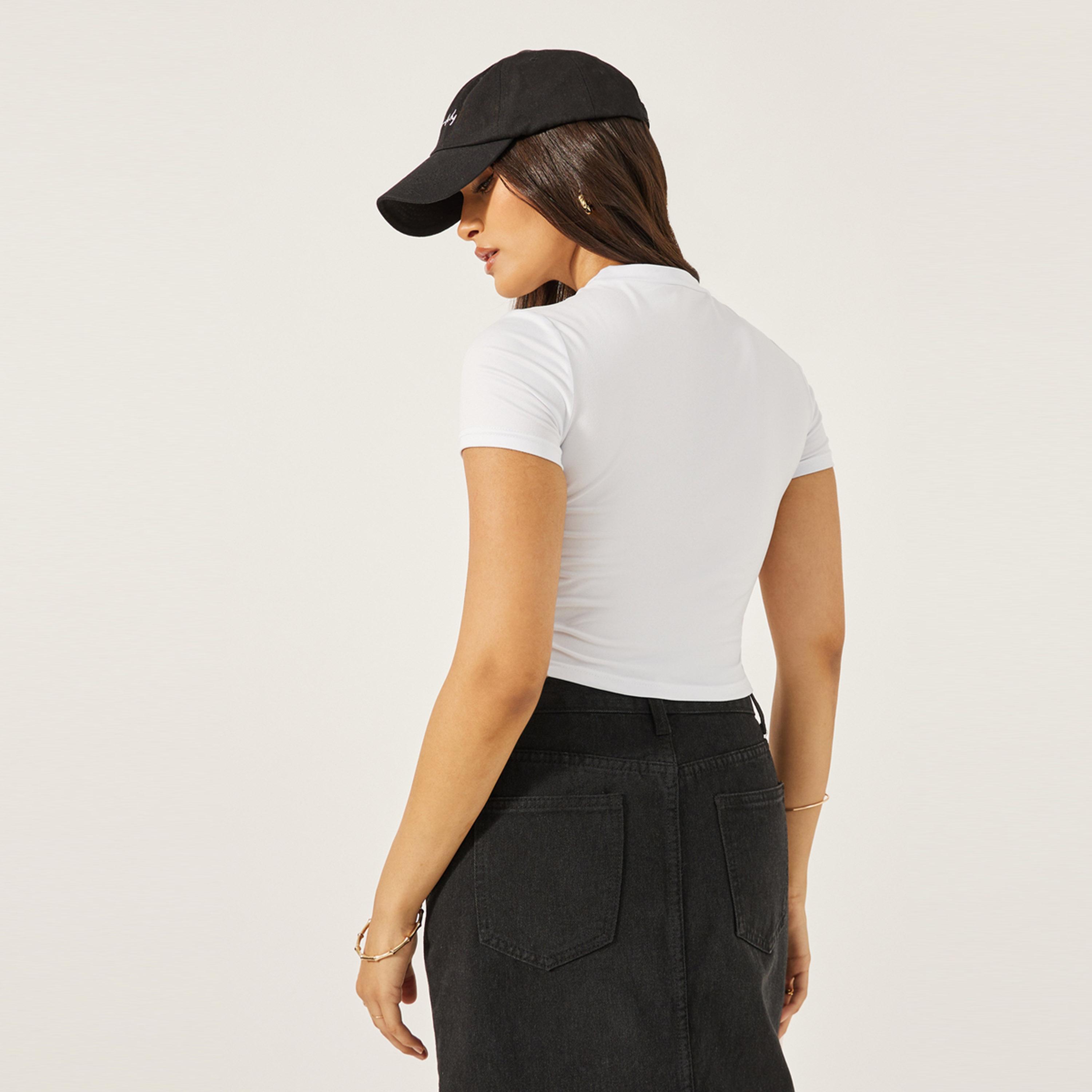 Styli Graphic Print Fitted Round Neck Crop T-Shirt-women-clothing-tshirts-image-5